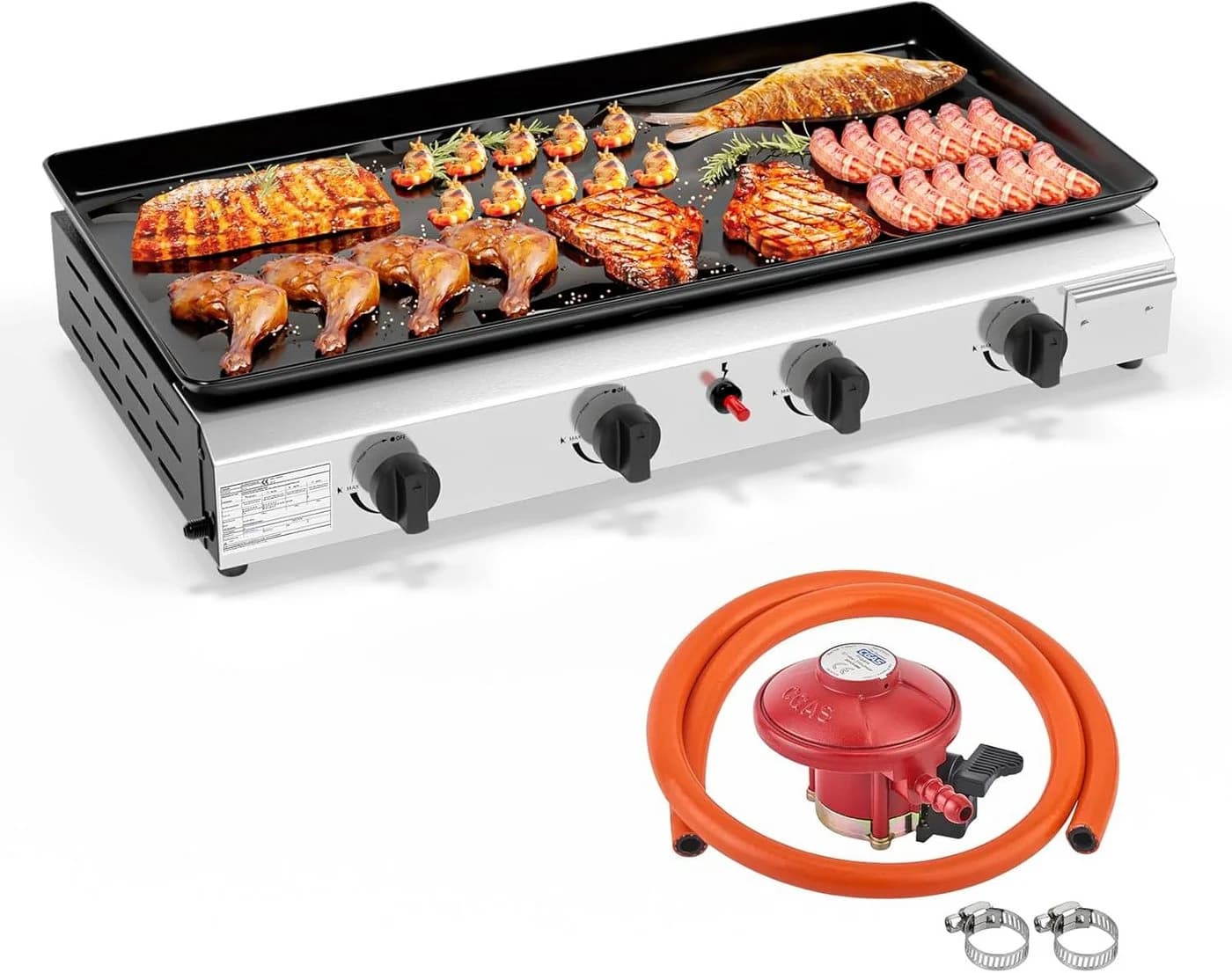 LALAHO Tischgasgrill mit 4 Brennern, Tragbar, Schwarz/Rot - Bild 2