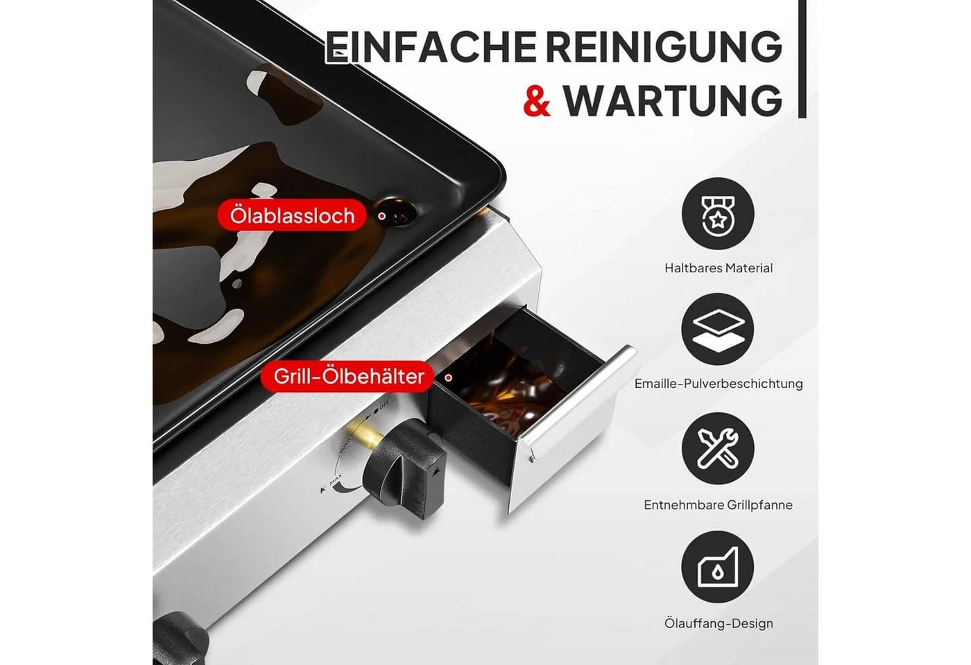 LALAHO Tischgasgrill mit 4 Brennern, Tragbar, Schwarz/Rot - Bild 3