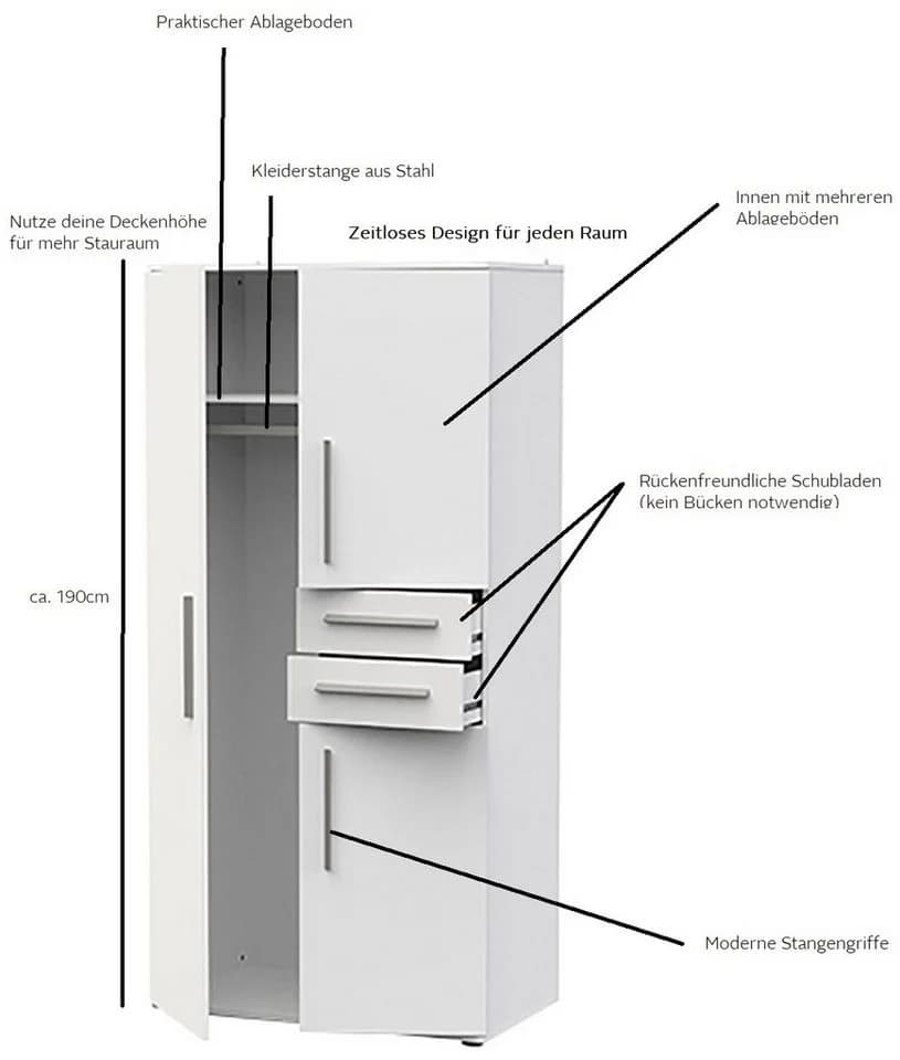 Kleiderschrank DEMEYERE GROUP Versatil Weiß Modern - Bild 3