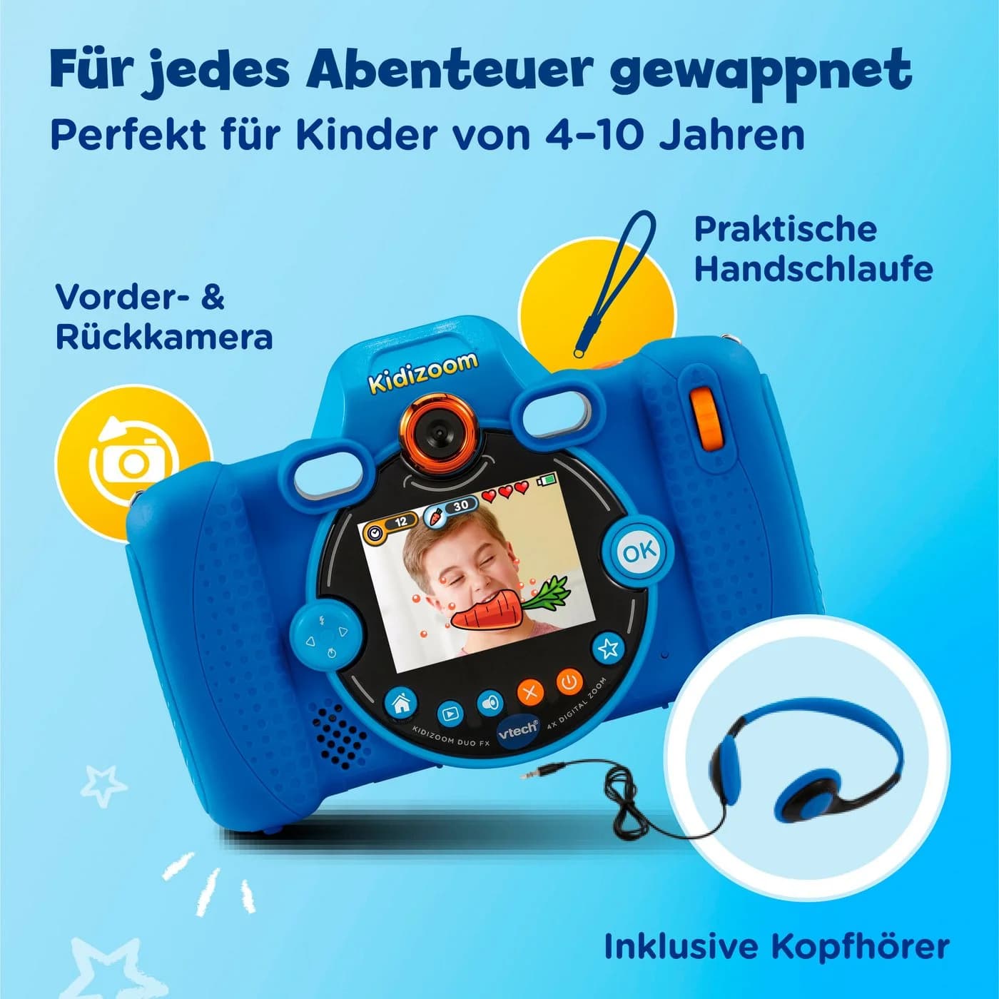 Vtech KidiZoom Duo FX Kinderkamera Blau mit Kopfhörer