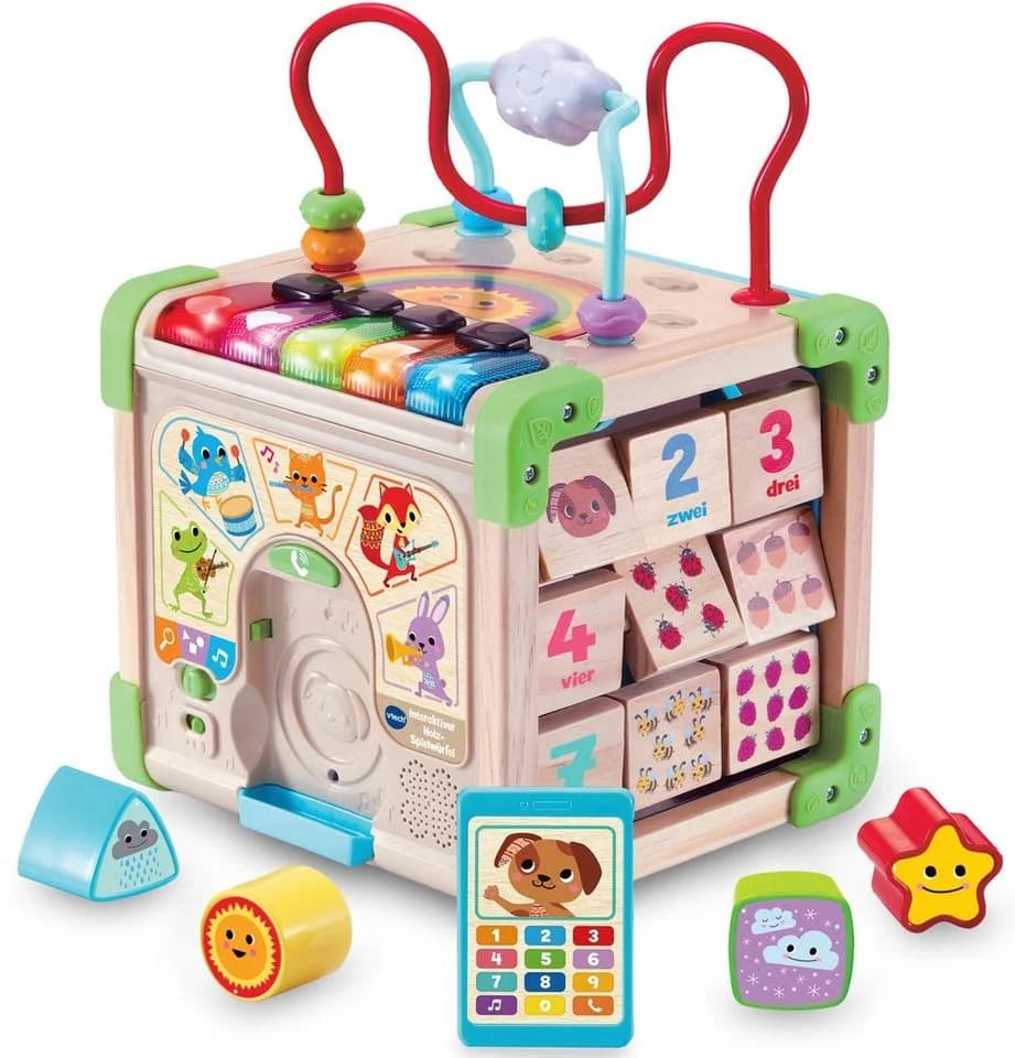 Vtech® Motorikwürfel Interaktiver Holz-Spielwürfel Bunt