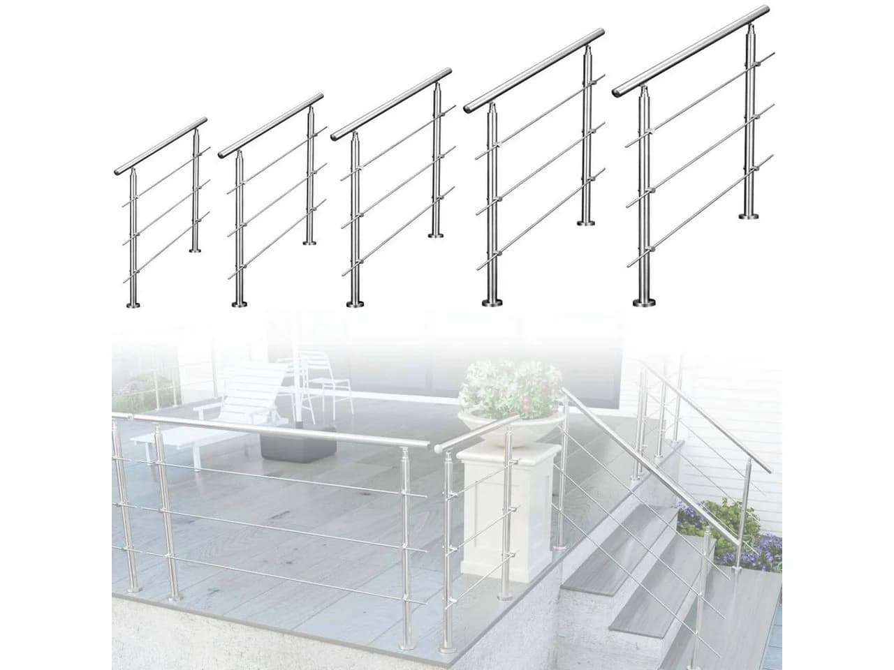 AICA Treppengeländer Edelstahl 201 Silber Verstellbar 80 cm - Bild 2