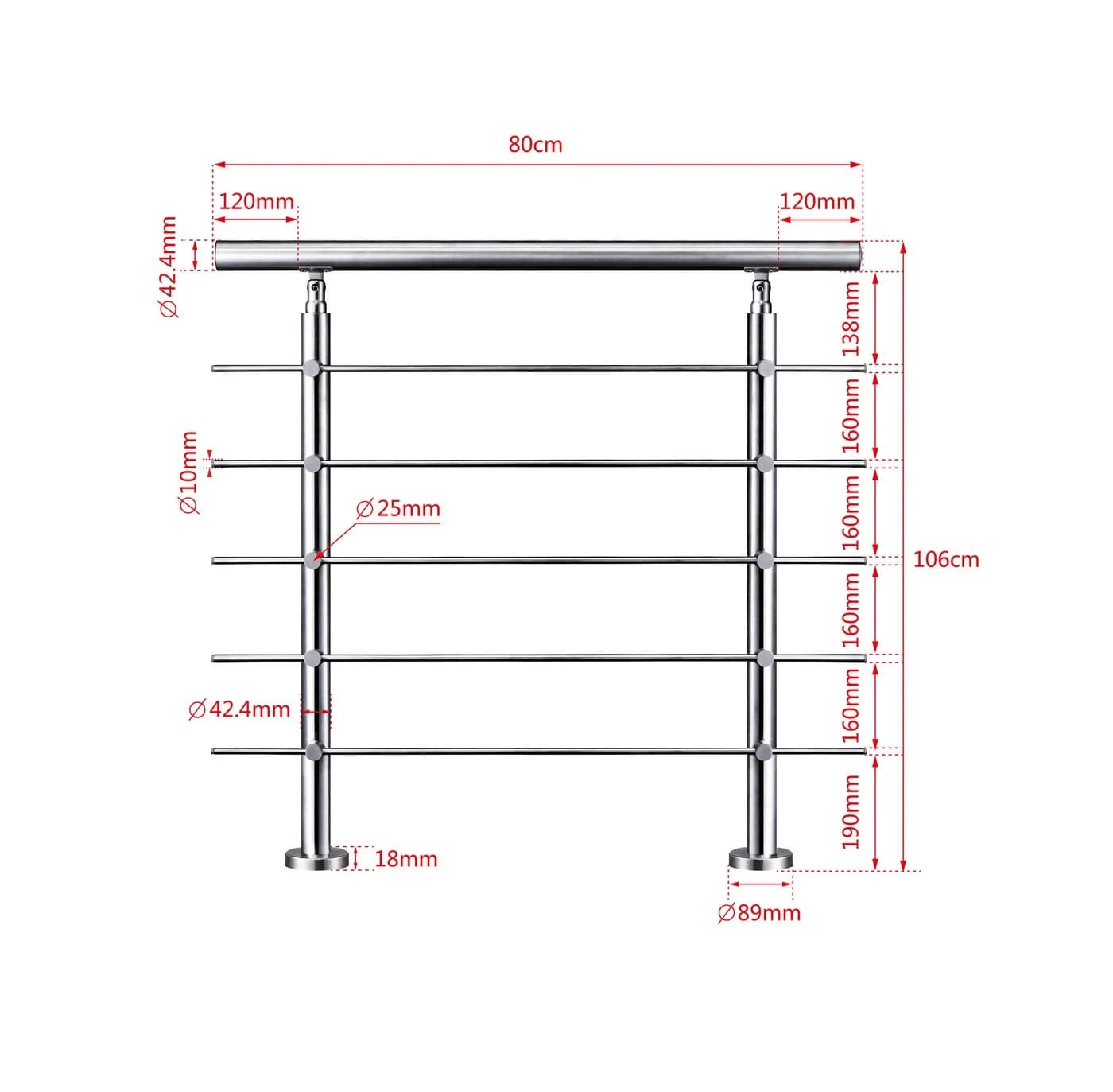 AICA Treppengeländer Edelstahl Silber Verstellbar 80-240 cm - Bild 3