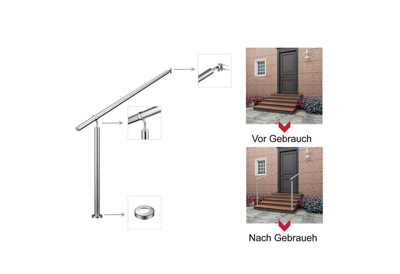 AICA Treppengeländer Edelstahl Handlauf 150 cm Silber/Schwarz - Bild 5