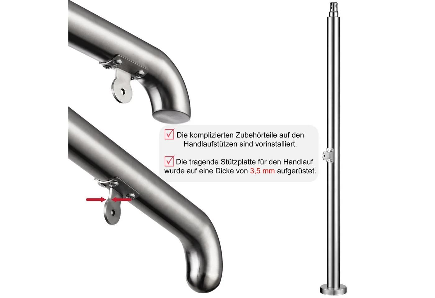 duschspa Handlauf 2–5 Stufen Edelstahl Geländer Silber/Schwarz 108/136/162 cm - Bild 3