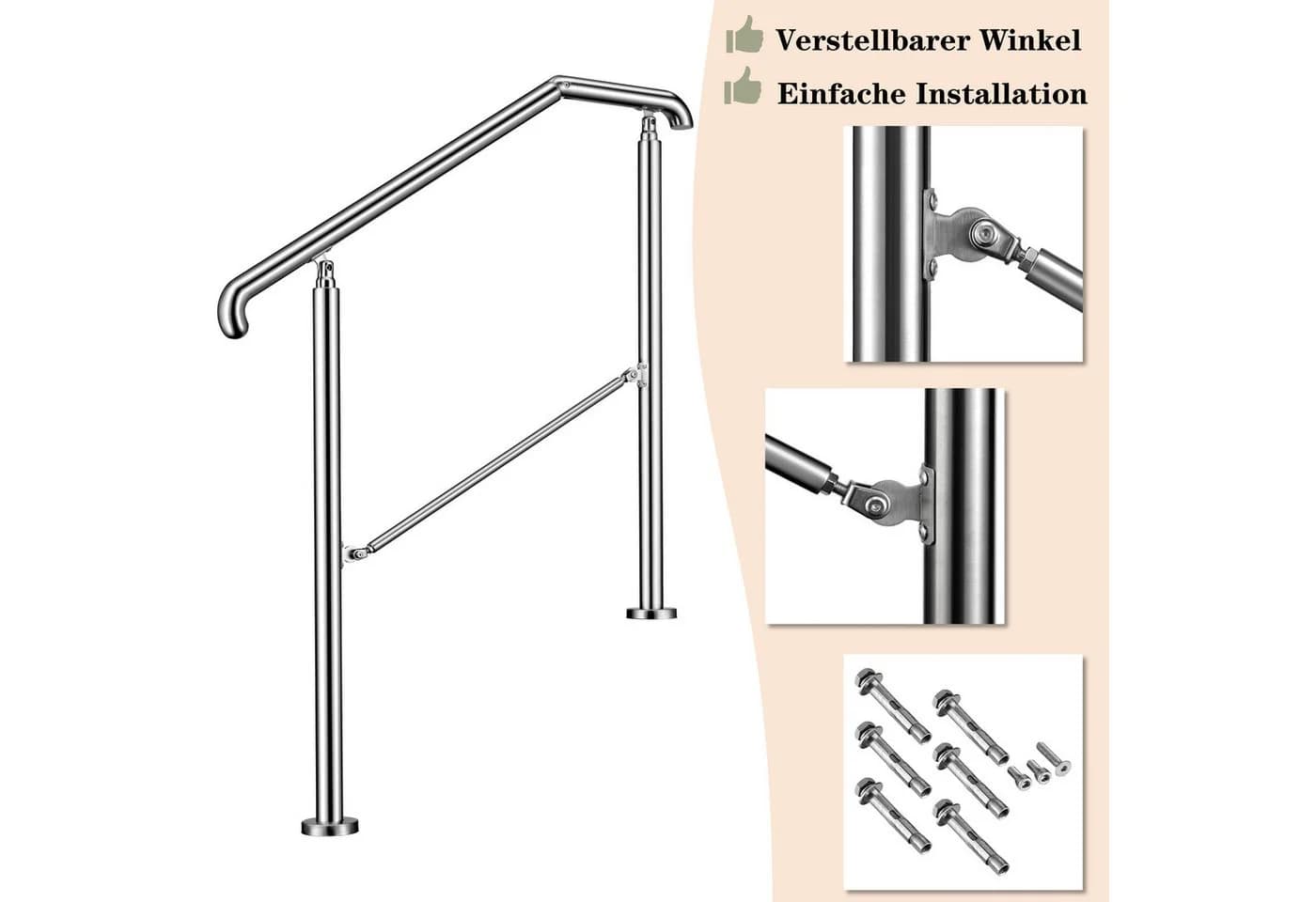 duschspa Handlauf 2–5 Stufen Edelstahl Geländer Silber/Schwarz 108/136/162 cm - Bild 5