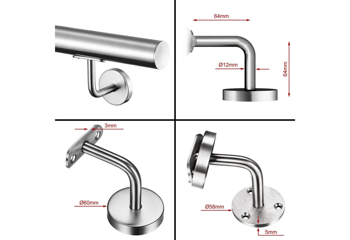 AICA Edelstahl Handlauf 304 Rostfrei Innen Außen Silber Schwarz Braun - Bild 4