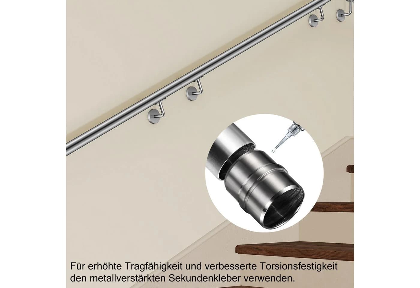 AICA Handlauf Verbinder Edelstahl Ø42,2mm Silber/Schwarz - Bild 5