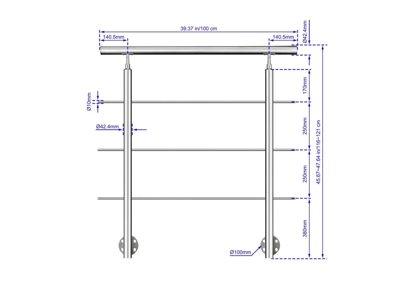 Duschparadies Treppengeländer 304 Edelstahl Silber 100 cm - Bild 3