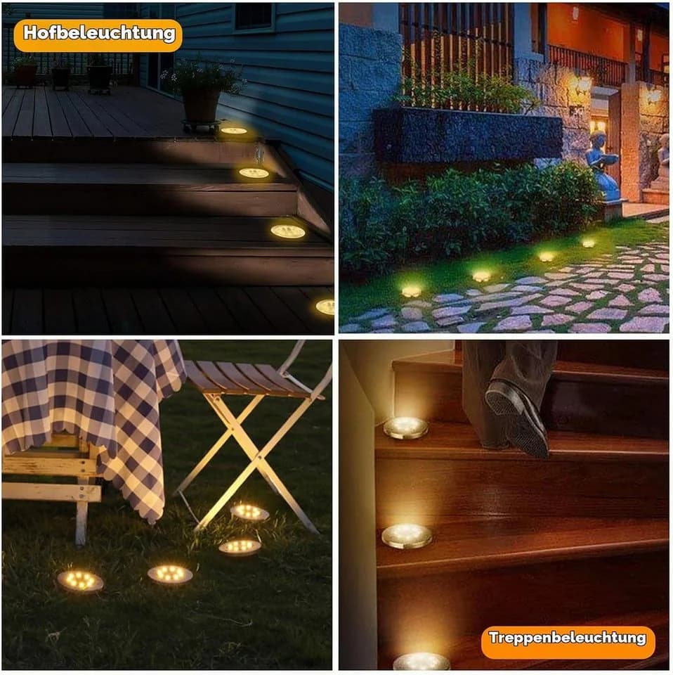 LaCute Solar-Bodenleuchten 8er-Set Warmweiß Edelstahl IP65 - Bild 4
