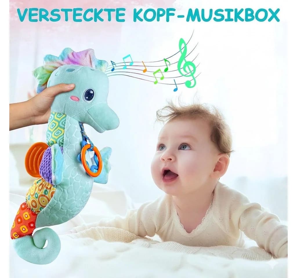 LaCute Baby Musikplüschtier Seepferdchen Blau mit Rassel und Sound - Bild 3