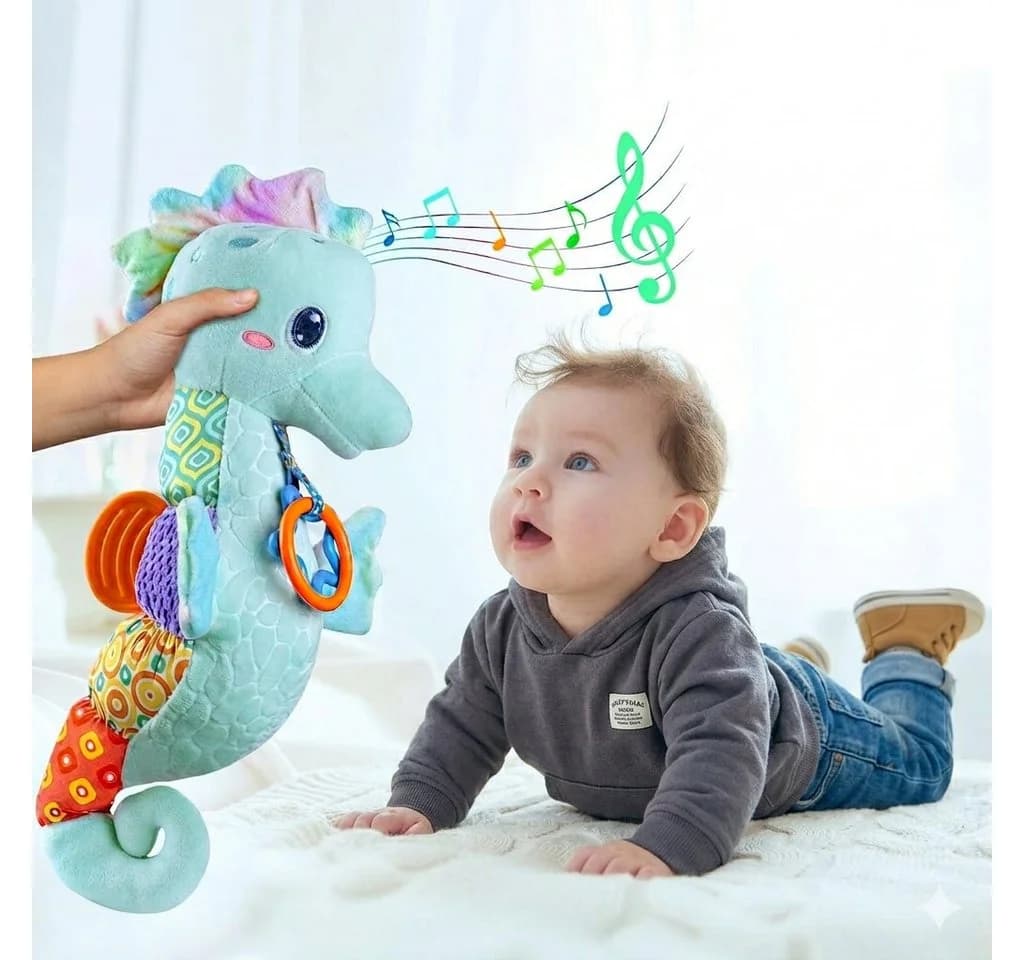 LaCute Baby Musikplüschtier Seepferdchen Blau mit Rassel und Sound - Bild 4