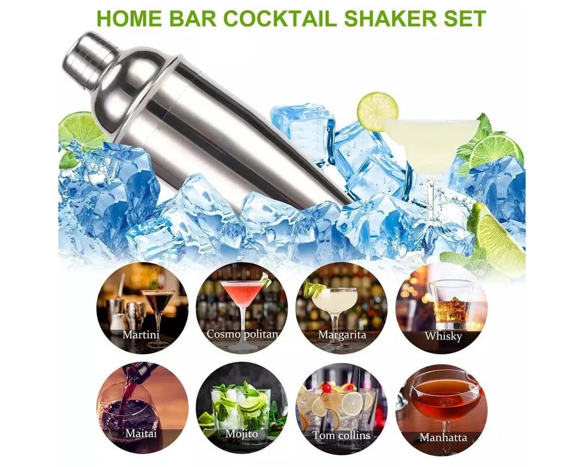 Faizee Möbel Cocktail Shaker Set 11-tlg. 750 ml Edelstahl mit Bambusständer - Bild 3