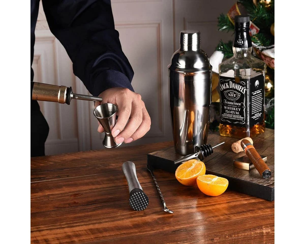 Faizee Möbel Cocktail Shaker Set 7-tlg. Edelstahl Schwarz Gebürstet