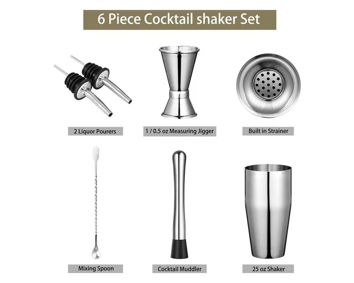 Faizee Möbel Cocktail Shaker Set 7-tlg. Edelstahl Schwarz Gebürstet - Bild 4