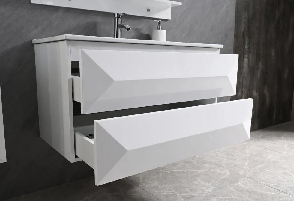 Faizee Möbel Badmöbel-Set Miran Weiß/Schwarz Hochglanz Komplettset - Bild 4