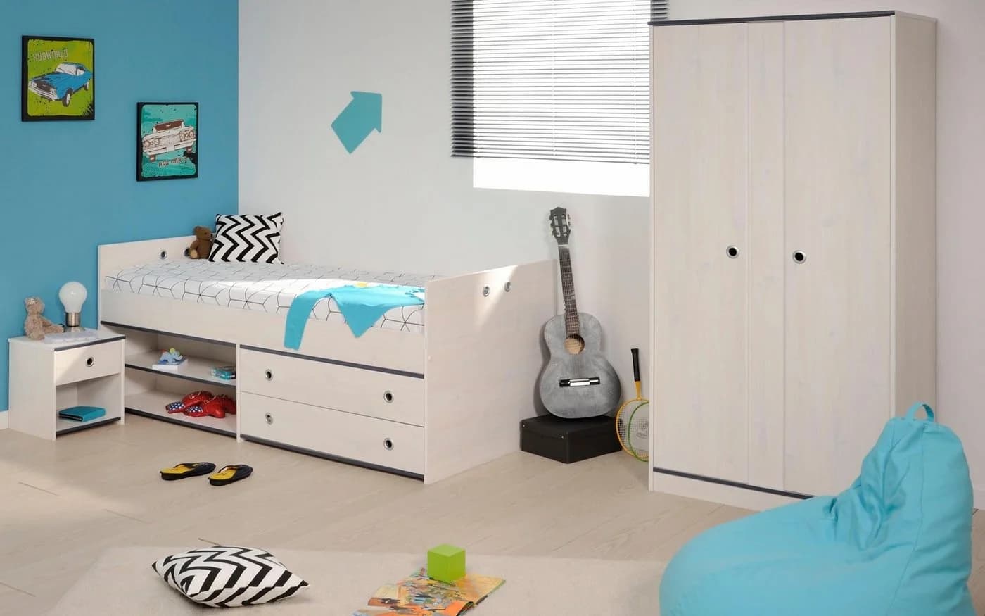 Jugendzimmer-Set PARISOT Smoozy Weiß mit Kieferstruktur - Bild 2