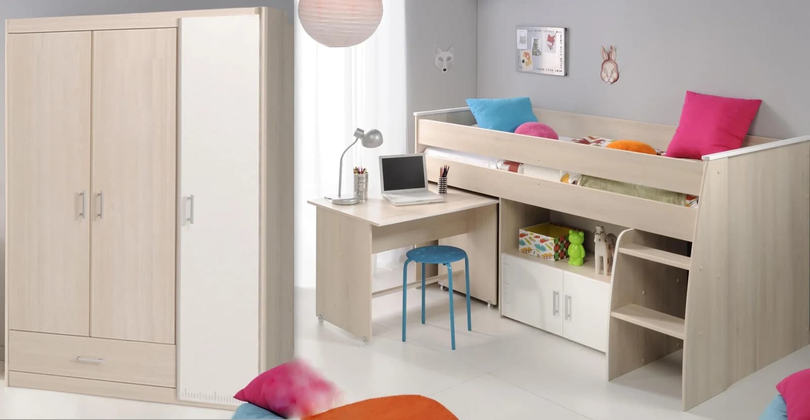 PARISOT Jugendzimmer-Set Charly Weiß mit Bett und Kleiderschrank