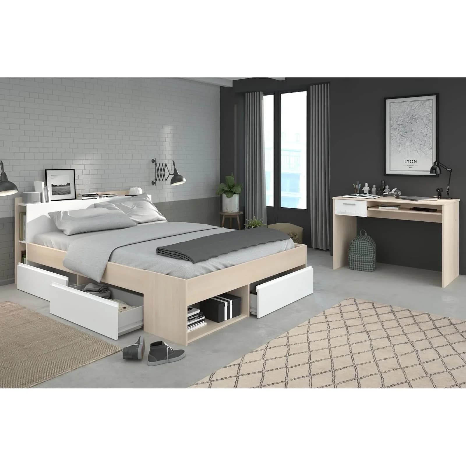 Parisot Jugendzimmer-Set Most Weiß mit Funktionsbett und Schreibtisch