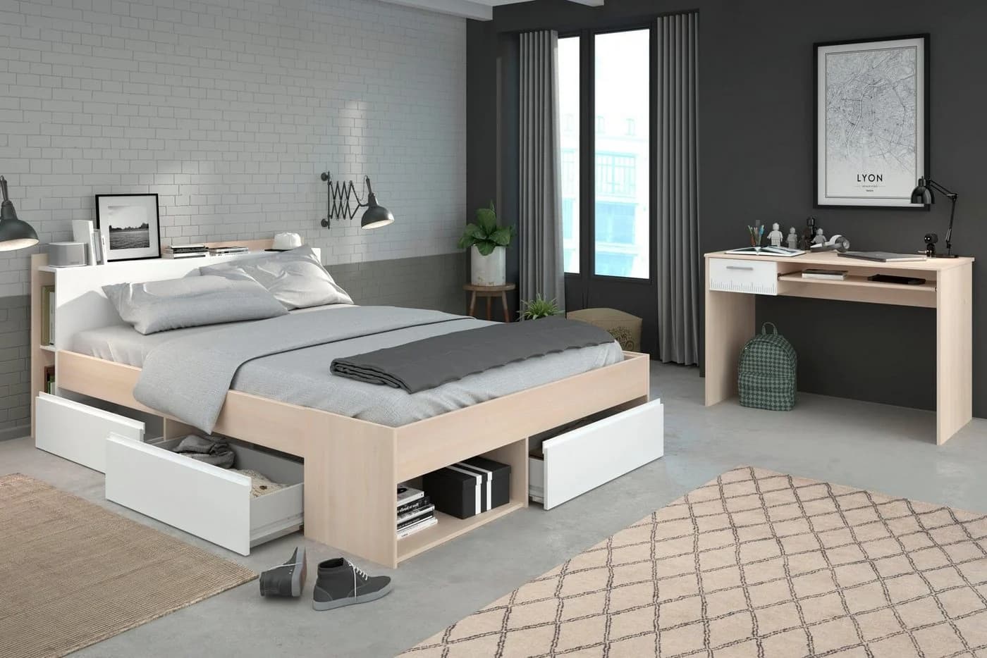 Parisot Jugendzimmer-Set Most Weiß mit Funktionsbett und Schreibtisch - Bild 3