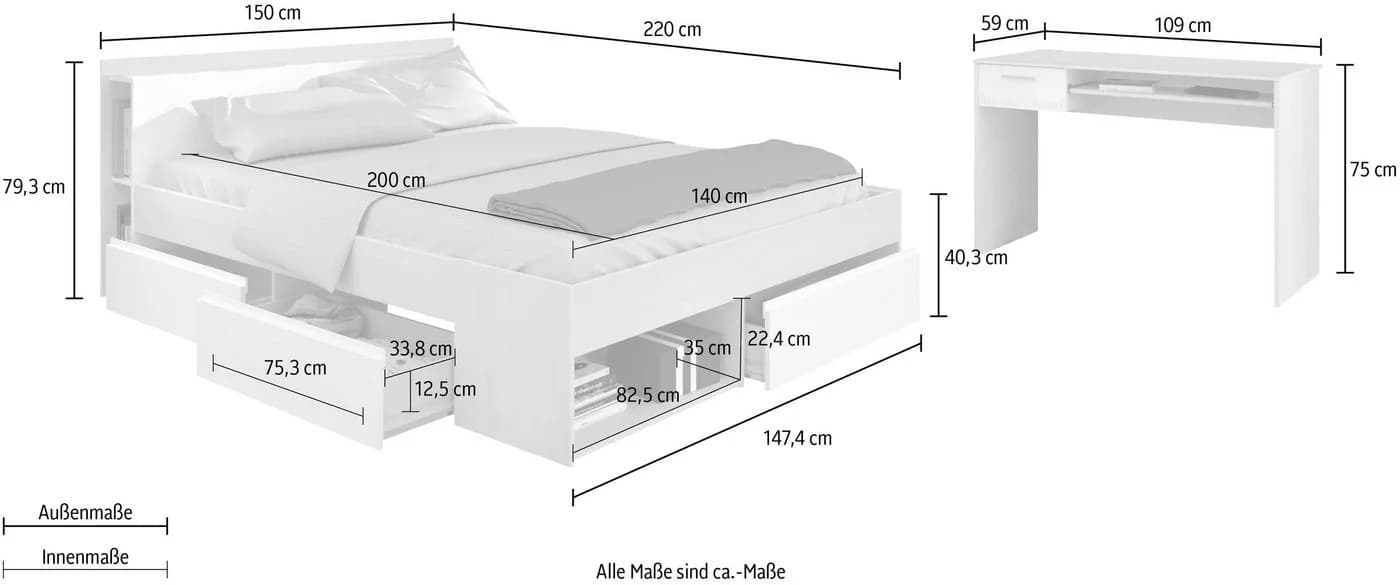 Parisot Jugendzimmer-Set Most Weiß mit Funktionsbett und Schreibtisch - Bild 4
