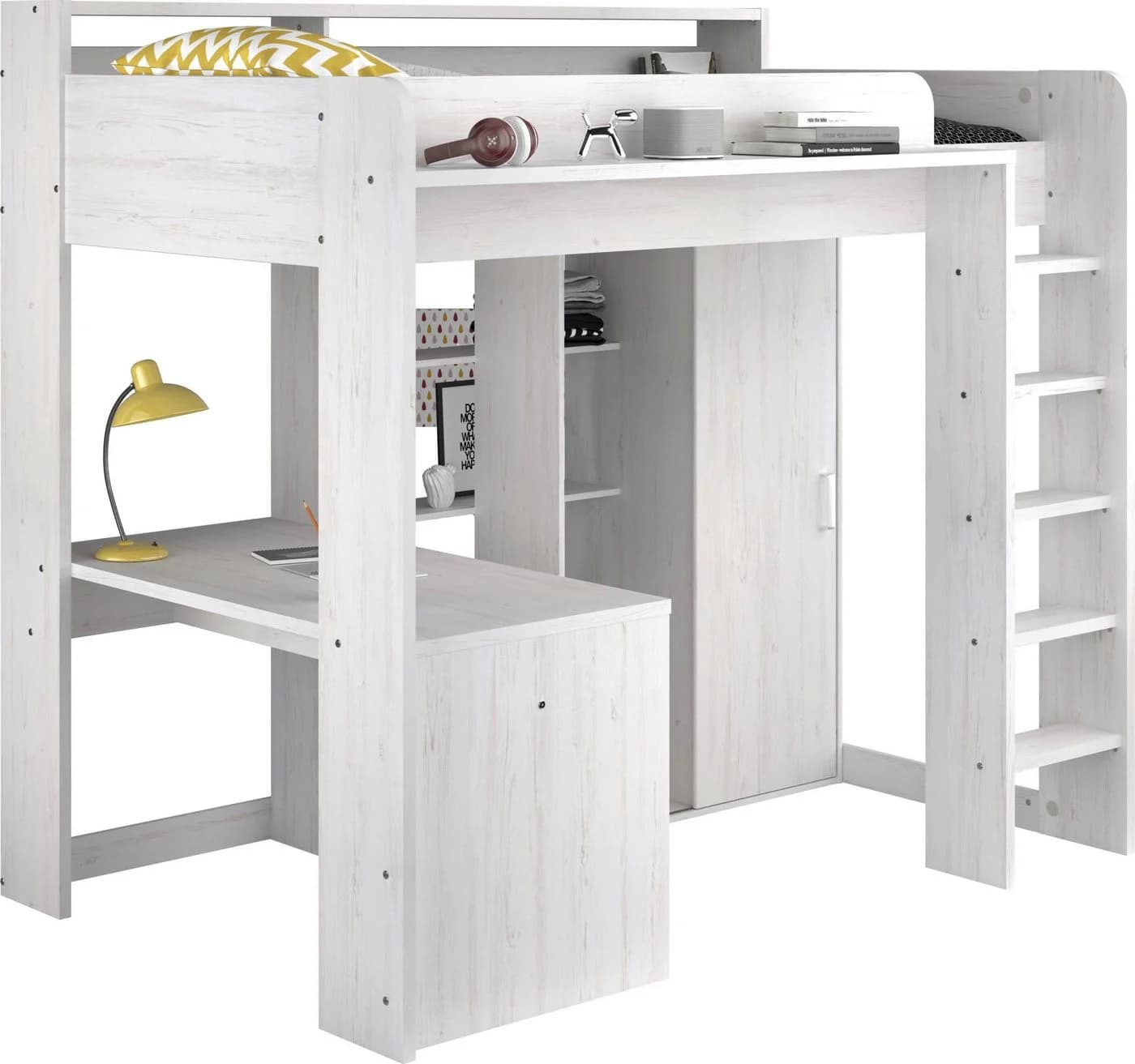Parisot Hochbett Higher mit Schreibtisch und Schiebetürenschrank Beige