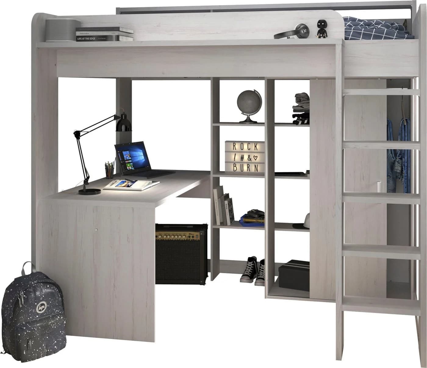 Parisot Hochbett Higher mit Schreibtisch und Schiebetürenschrank Beige - Bild 3