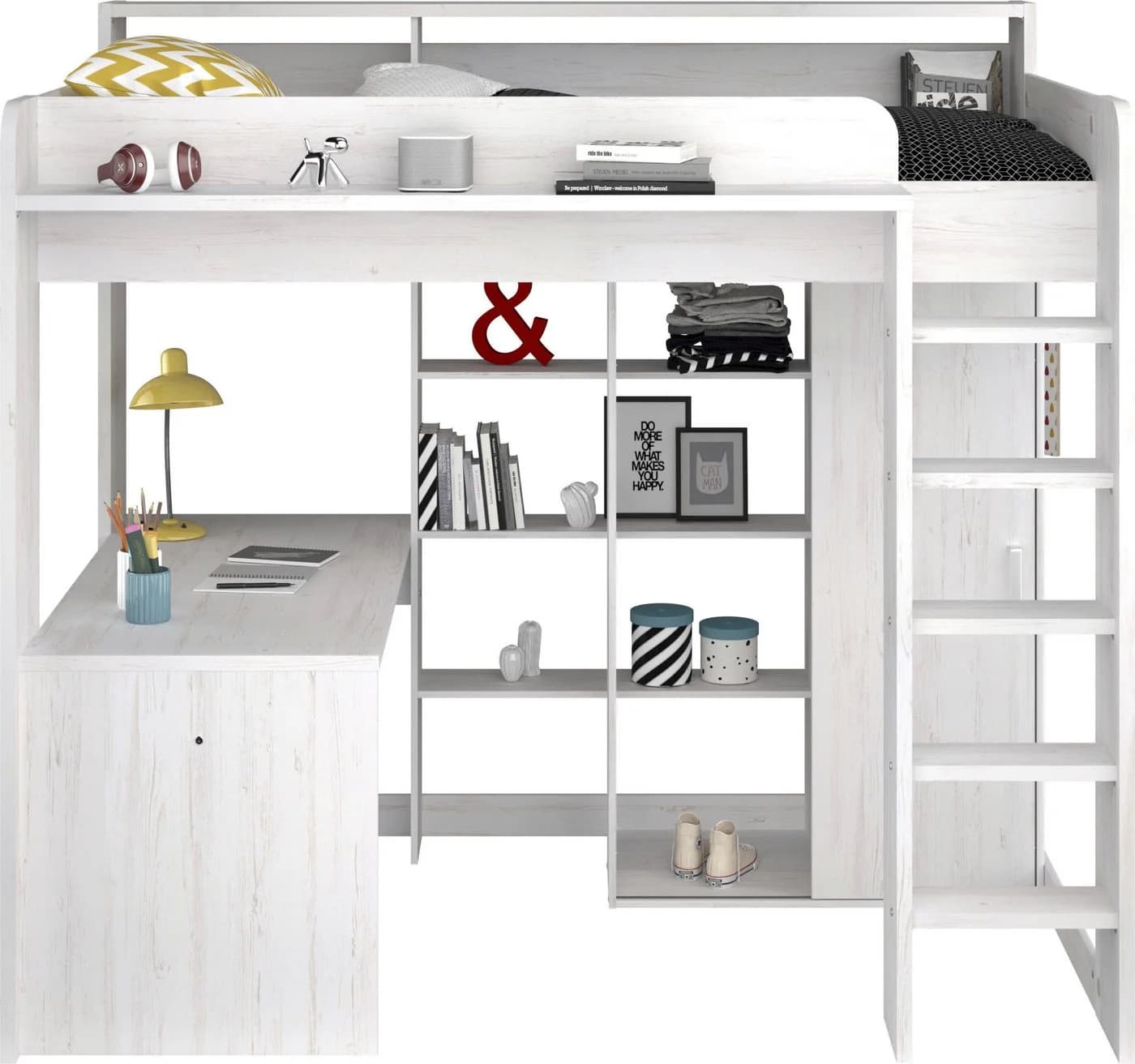Parisot Hochbett Higher mit Schreibtisch und Schiebetürenschrank Beige - Bild 4