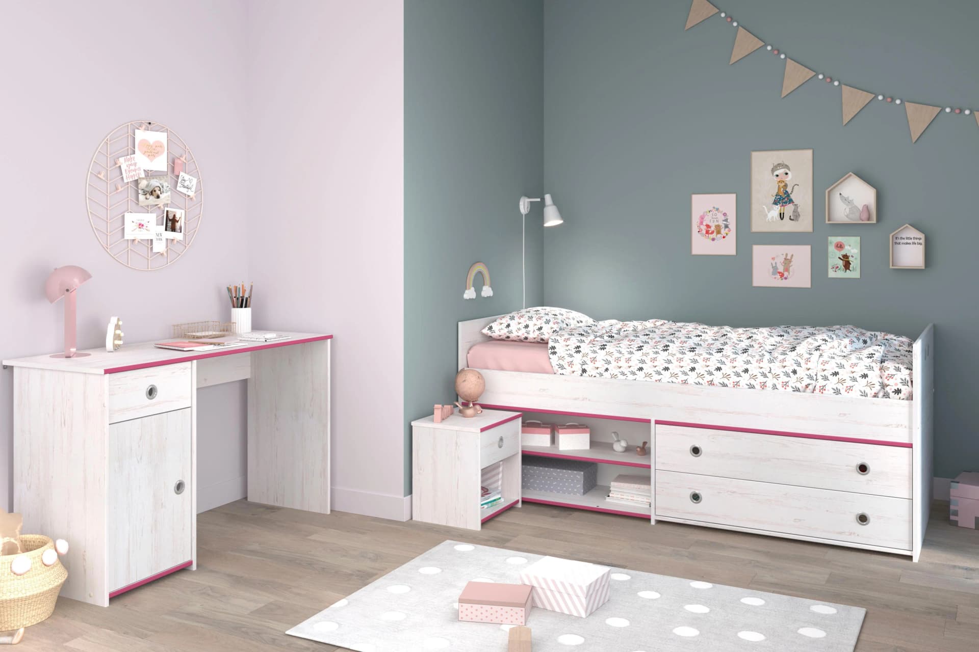 Jugendzimmer-Set PARISOT Smoozy Weiß mit Kieferstruktur