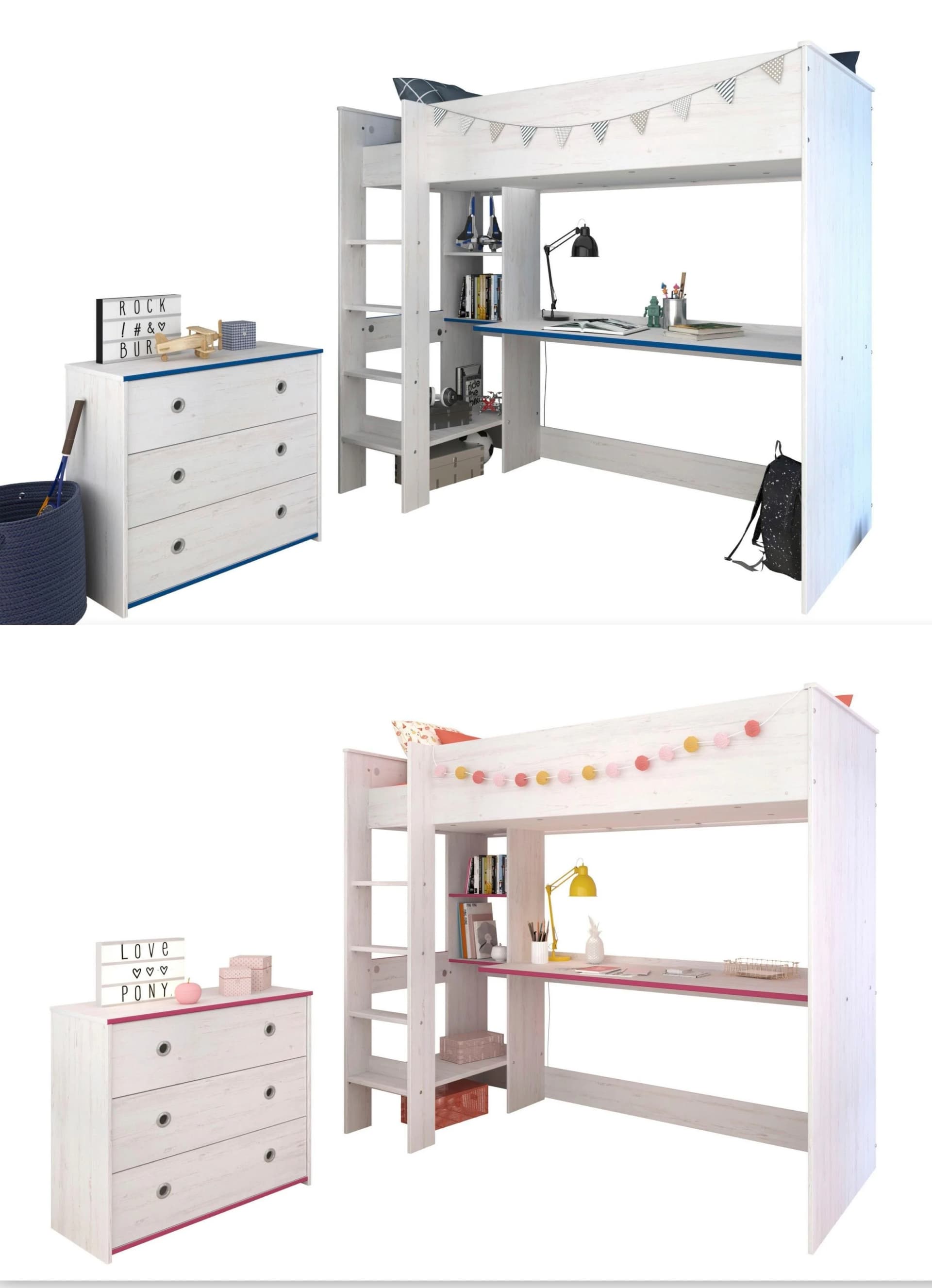 Parisot Smoozy 29 Jugendzimmer-Set Weiß mit Hochbett und Kommode - Bild 2