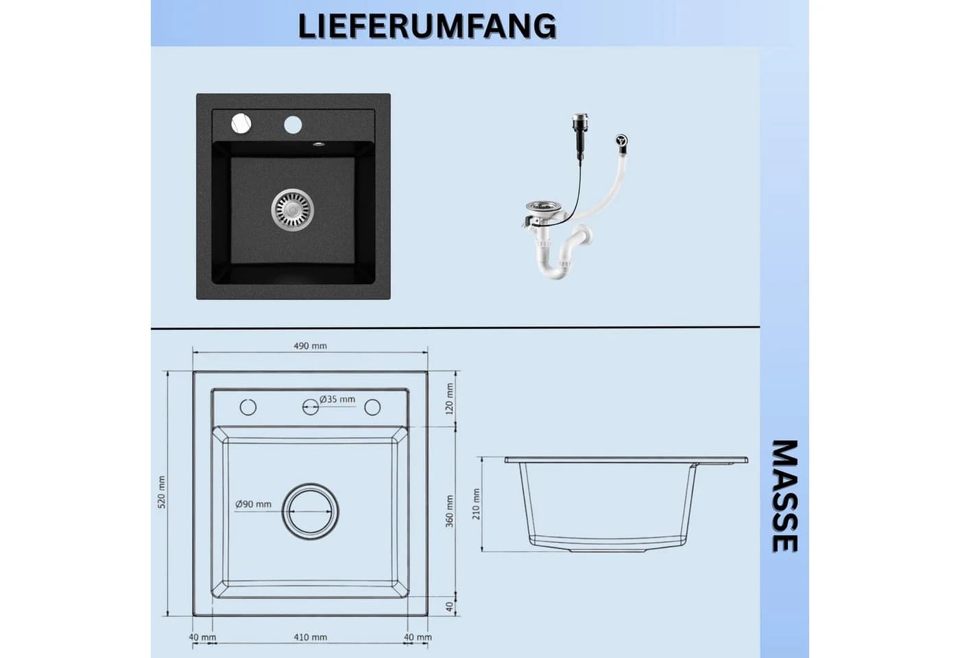 Faizee Möbel Granitspüle Schwarz Modern Einbau - Bild 5