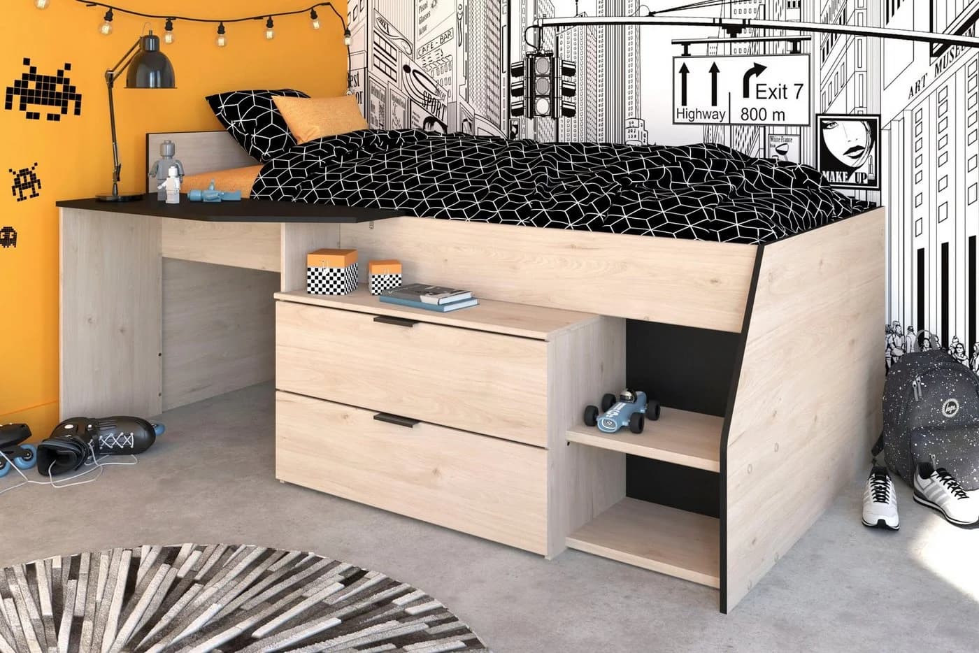 Parisot Hochbett Milky Industrial Style Eiche/Schwarz mit Arbeitsfläche - Bild 4