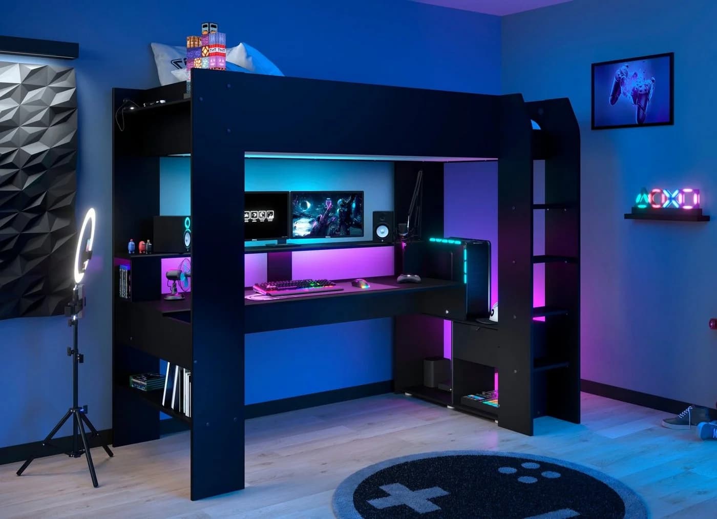 Parisot Gaming-Hochbett Online 1 Schwarz mit LED und Schreibtisch - Bild 2