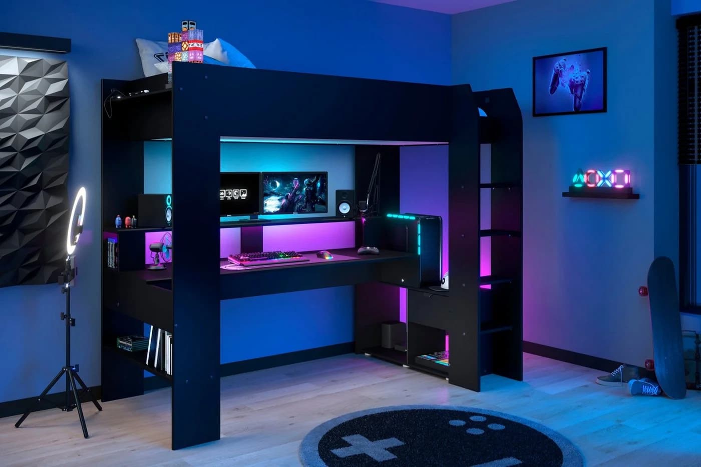 Parisot Gaming-Hochbett Online 1 Schwarz mit LED und Schreibtisch - Bild 3