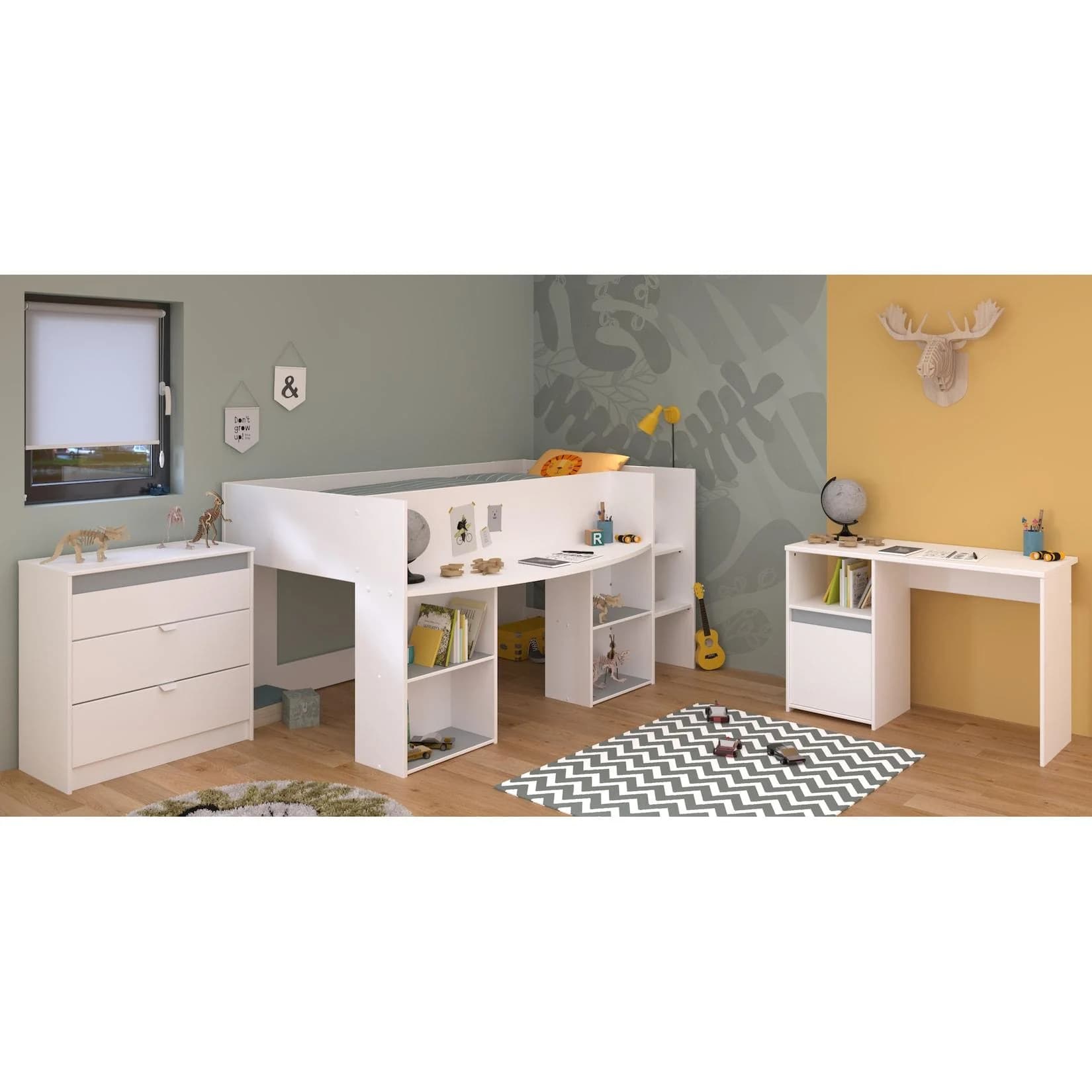 Parisot Jugendzimmer-Set Pirouette 15 Weiß Hochbett Schreibtisch Kommode