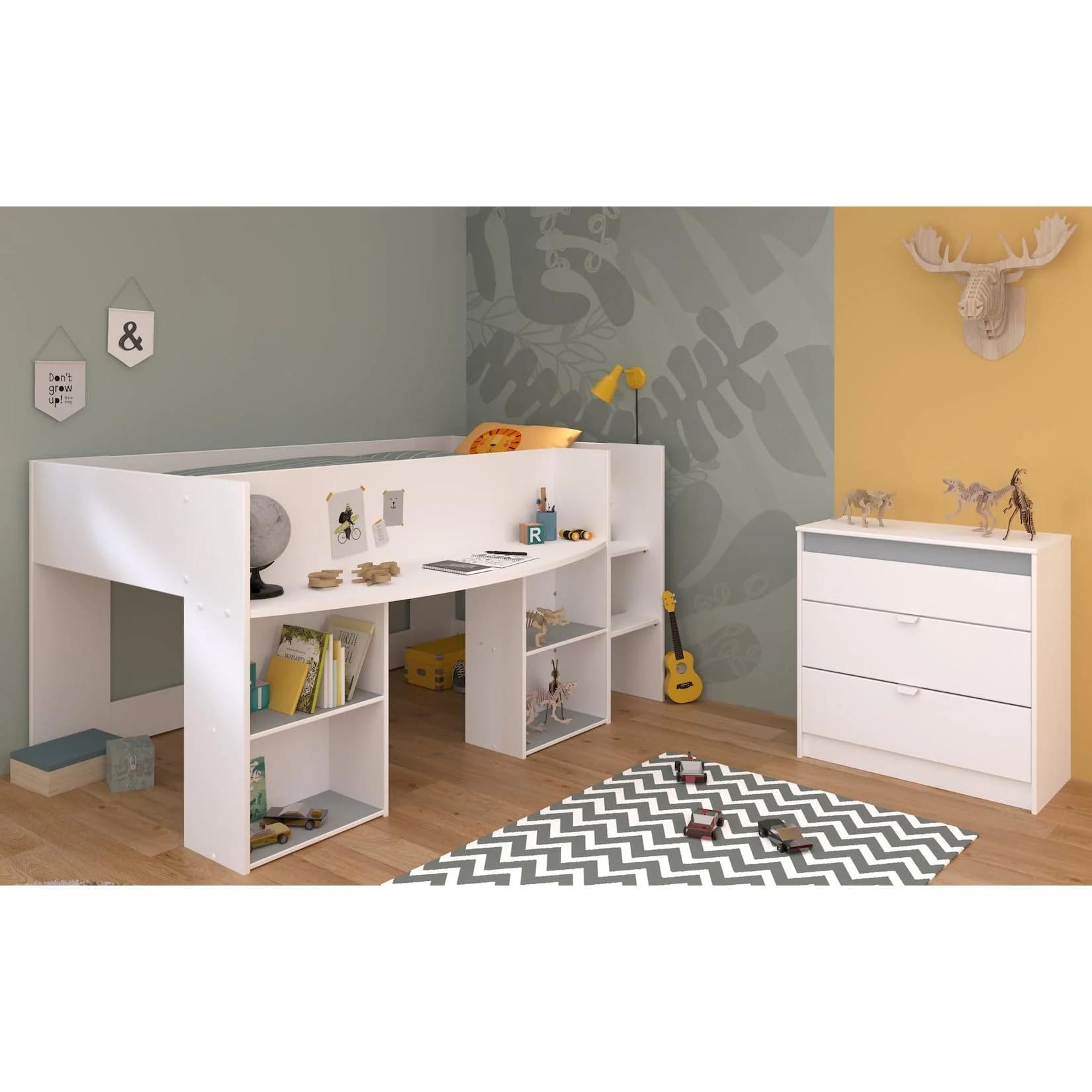Parisot Jugendzimmer-Set Pirouette 16 Weiß Hochbett mit Schreibtisch