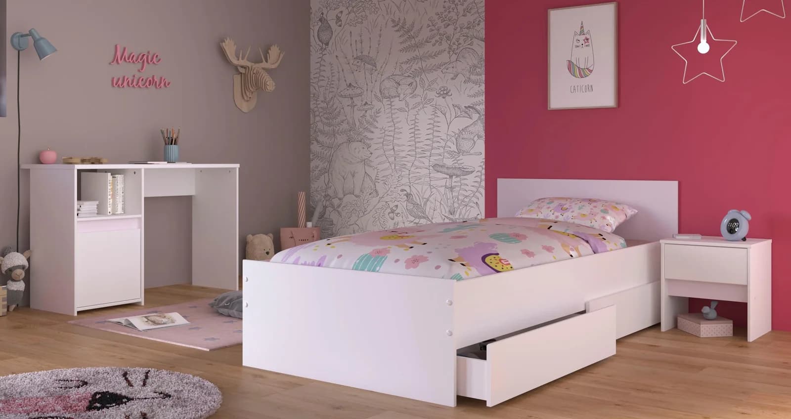Parisot Jugendzimmer-Set Pirouette Weiß Bett mit Stauraum - Bild 2