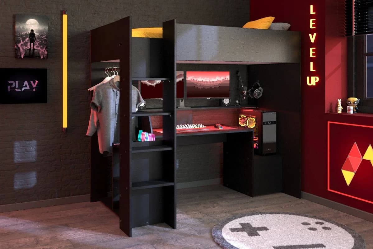 Parisot Hochbett Meddox mit LED & Gaming-Arbeitsplatz Schwarz - Bild 2