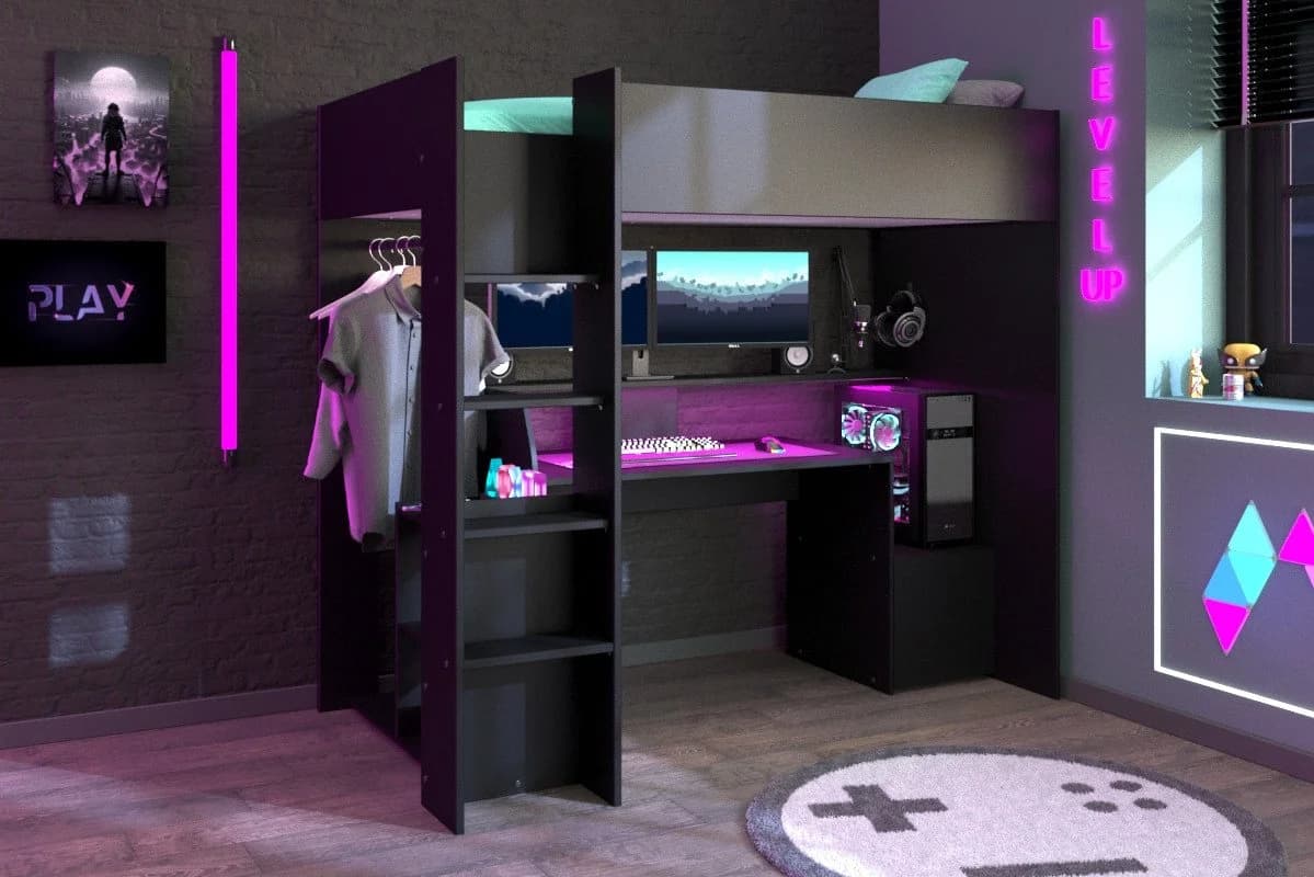 Parisot Hochbett Meddox mit LED & Gaming-Arbeitsplatz Schwarz - Bild 3