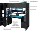 Parisot Hochbett Meddox mit LED & Gaming-Arbeitsplatz Schwarz Bild 5
