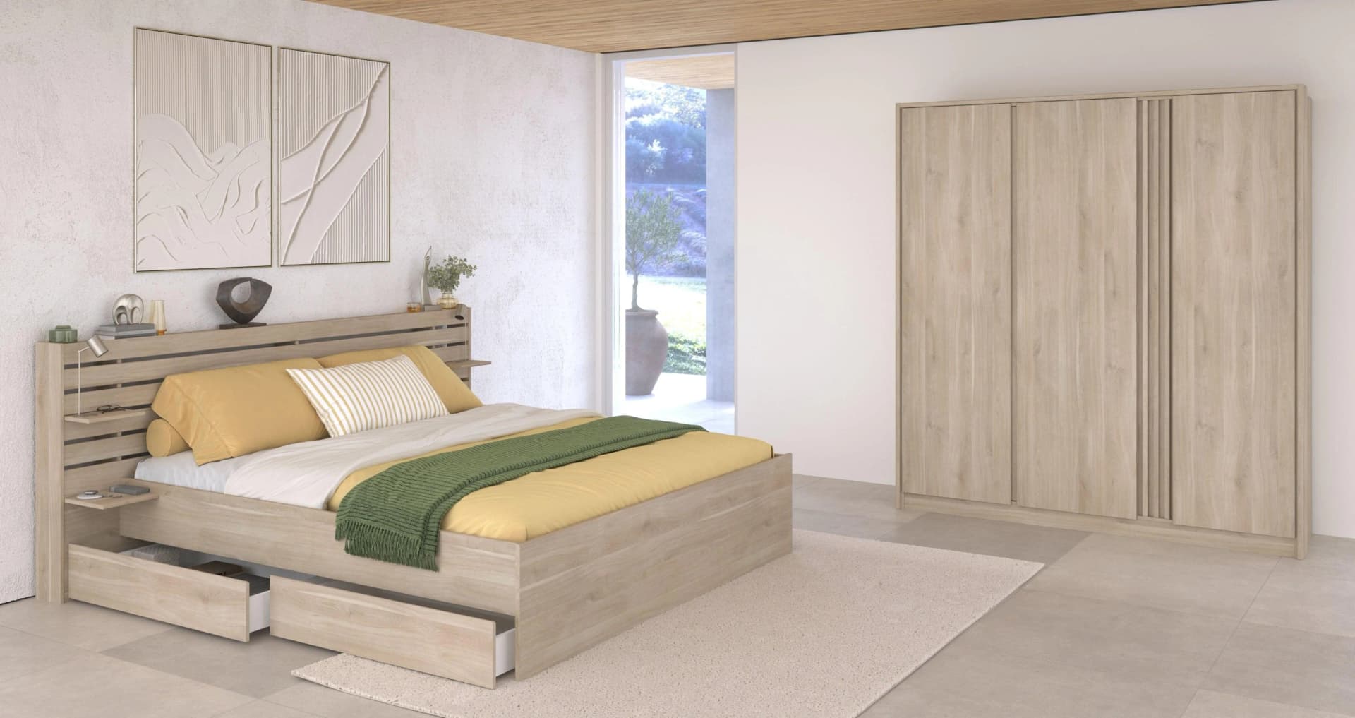 Parisot Schlafzimmer-Set Escale 3-tlg. Eiche mit Stauraum - Bild 2