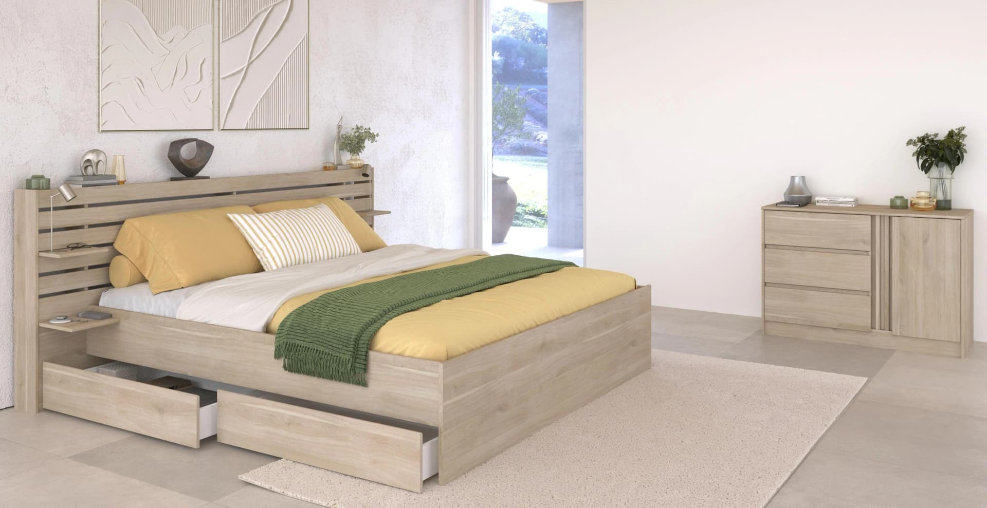 Parisot Schlafzimmer-Set Escale Stauraumbett mit Kommode Eiche - Bild 2