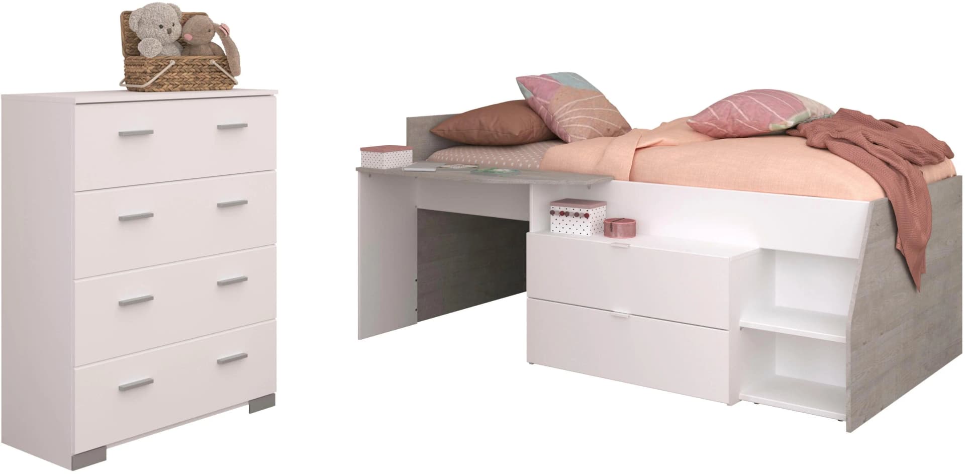 Parisot Milky 16 Jugendzimmer-Set Weiß Grau Hochbett mit Kommode - Bild 2