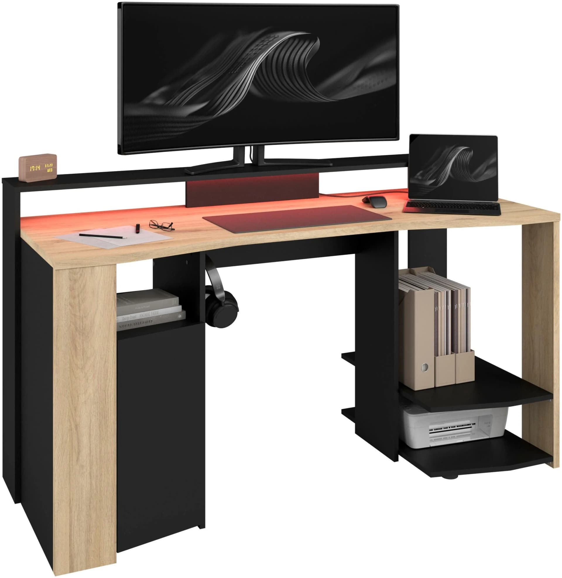 Gamingtisch PARISOT Meta 1 Eiche Nachbildung Schwarz