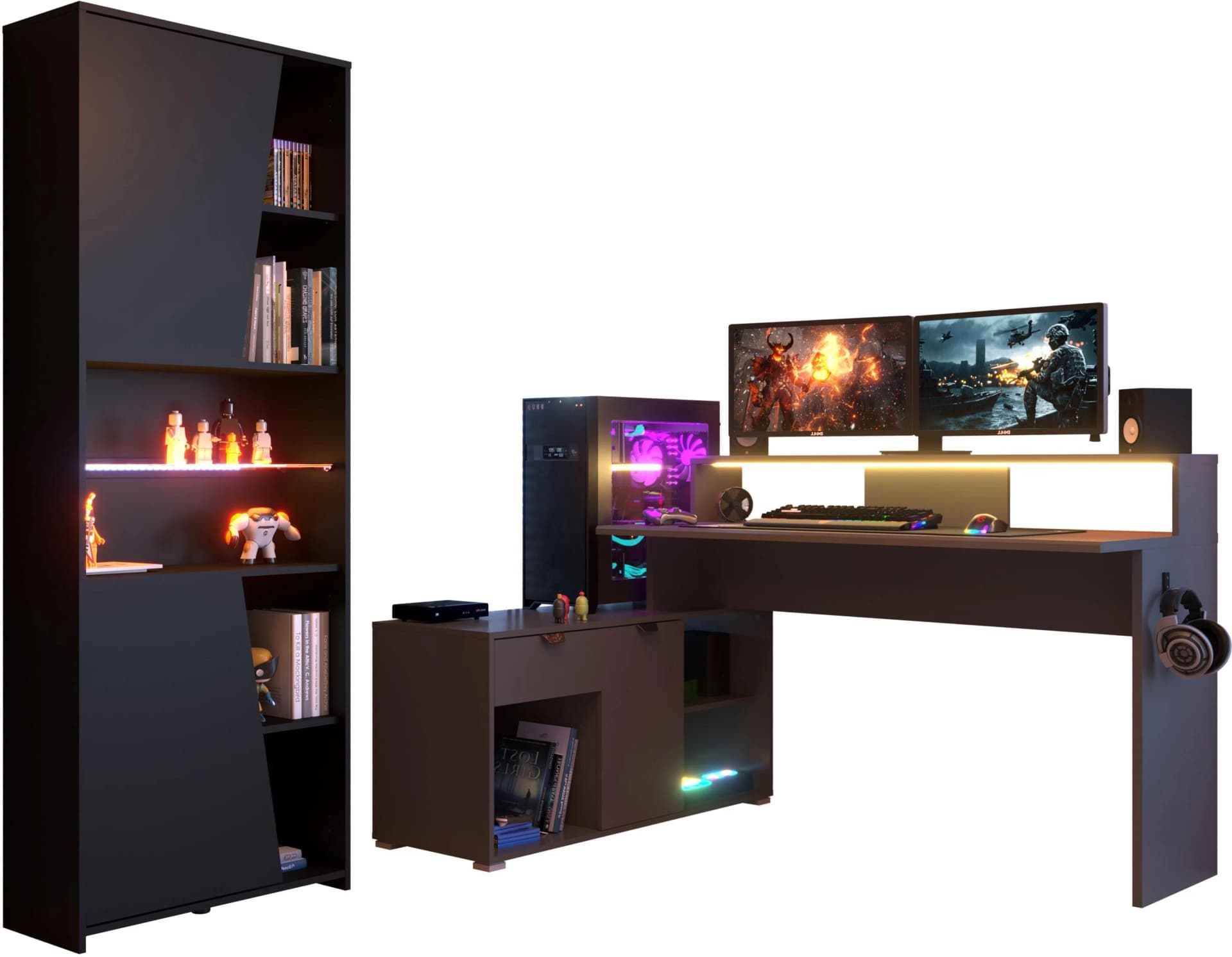 PARISOT Work 2 Gamertisch-Set mit Hochschrank und LED-Beleuchtung