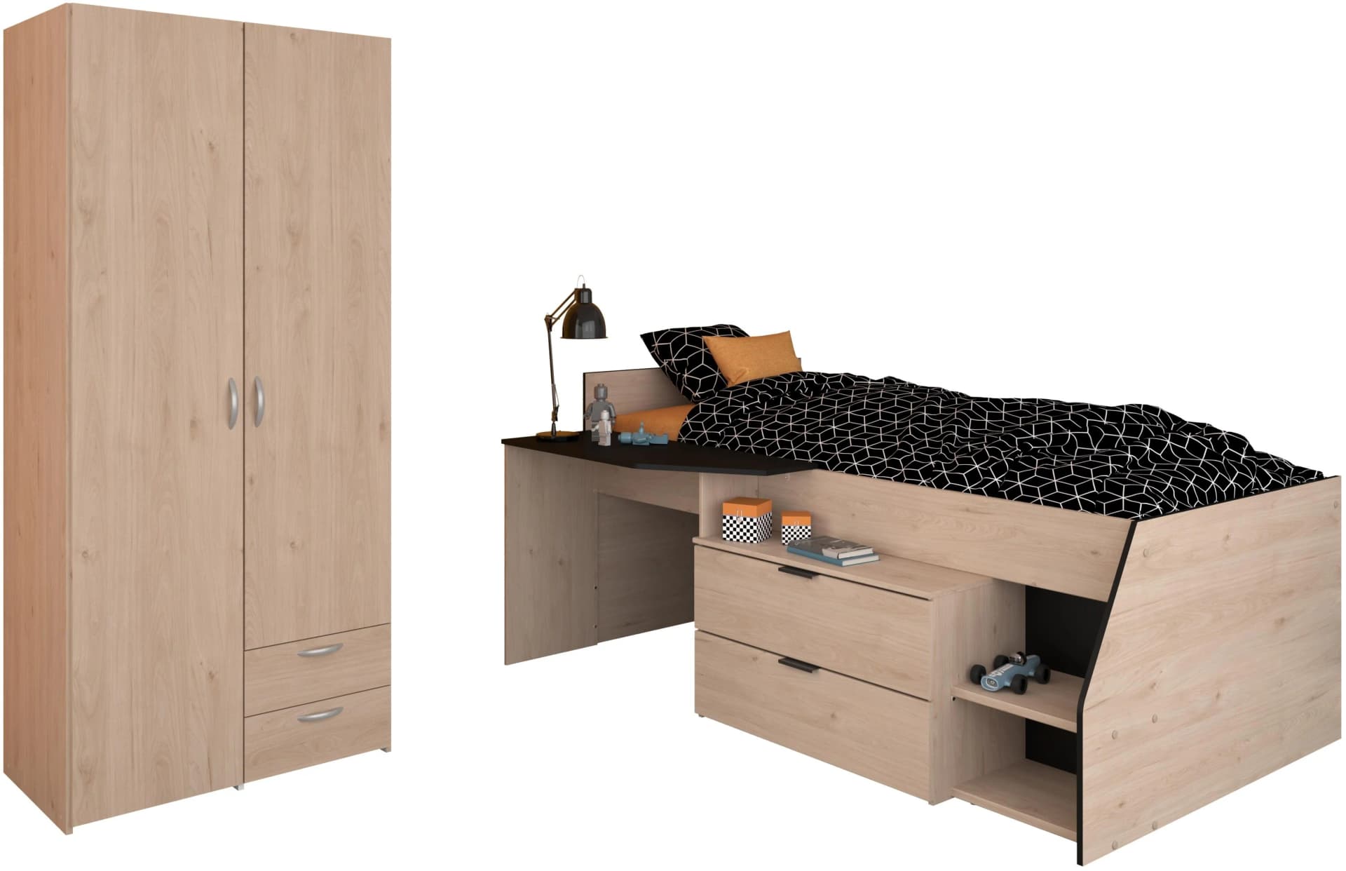 Jugendzimmer-Set PARISOT "Milky 22" Eichenfarben Hochbett