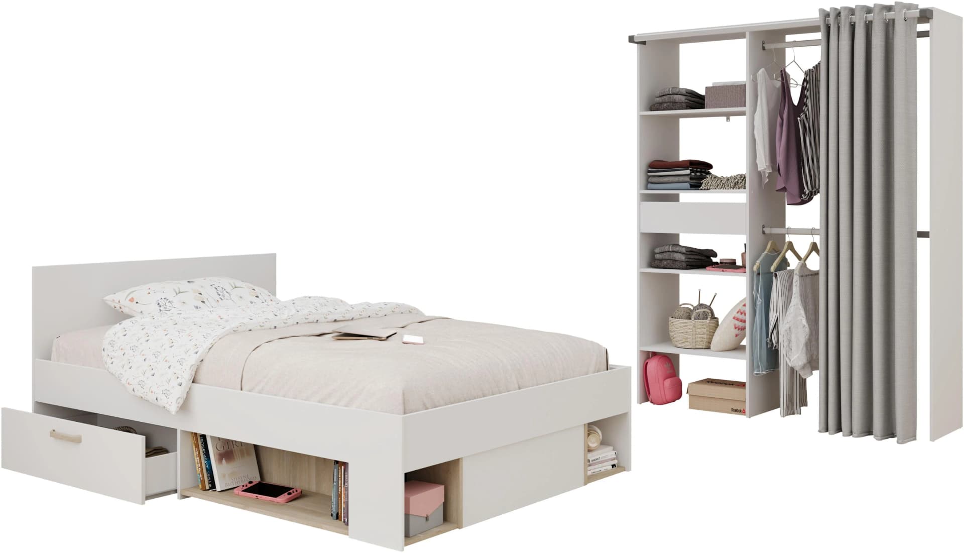 Parisot Achille 22 Jugendzimmer-Set Weiß Stauraumbett Schrank