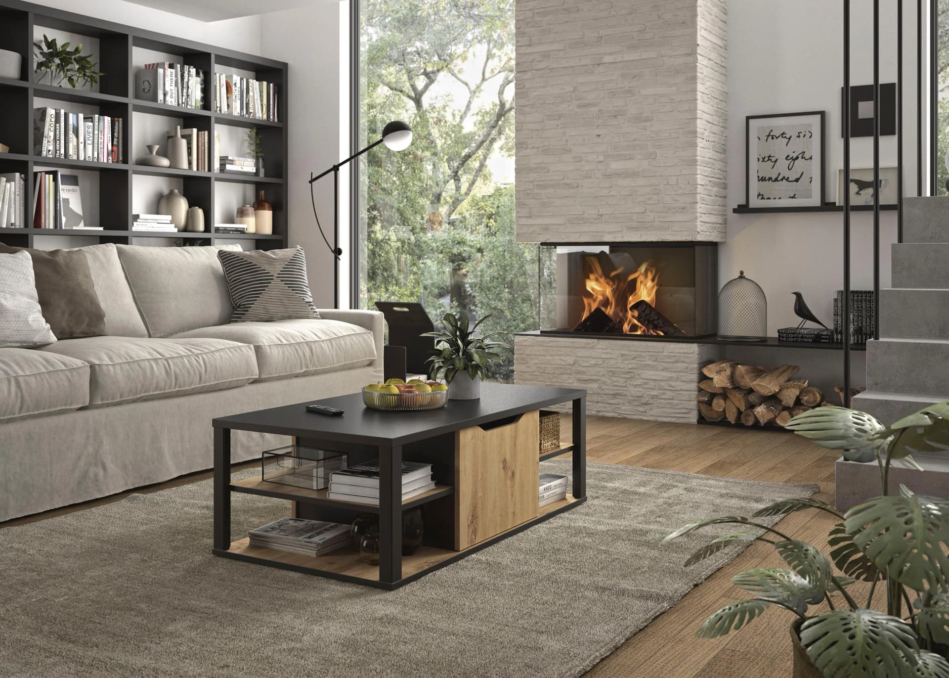 Couchtisch GAMI Buxton Schwarz Braun Holzwerkstoff mit Ablagefächern