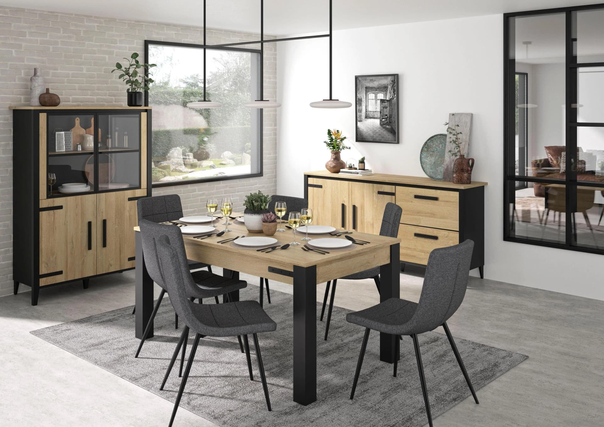 Esstisch GAMI Beige/Schwarz Ausziehbar 160-205 cm