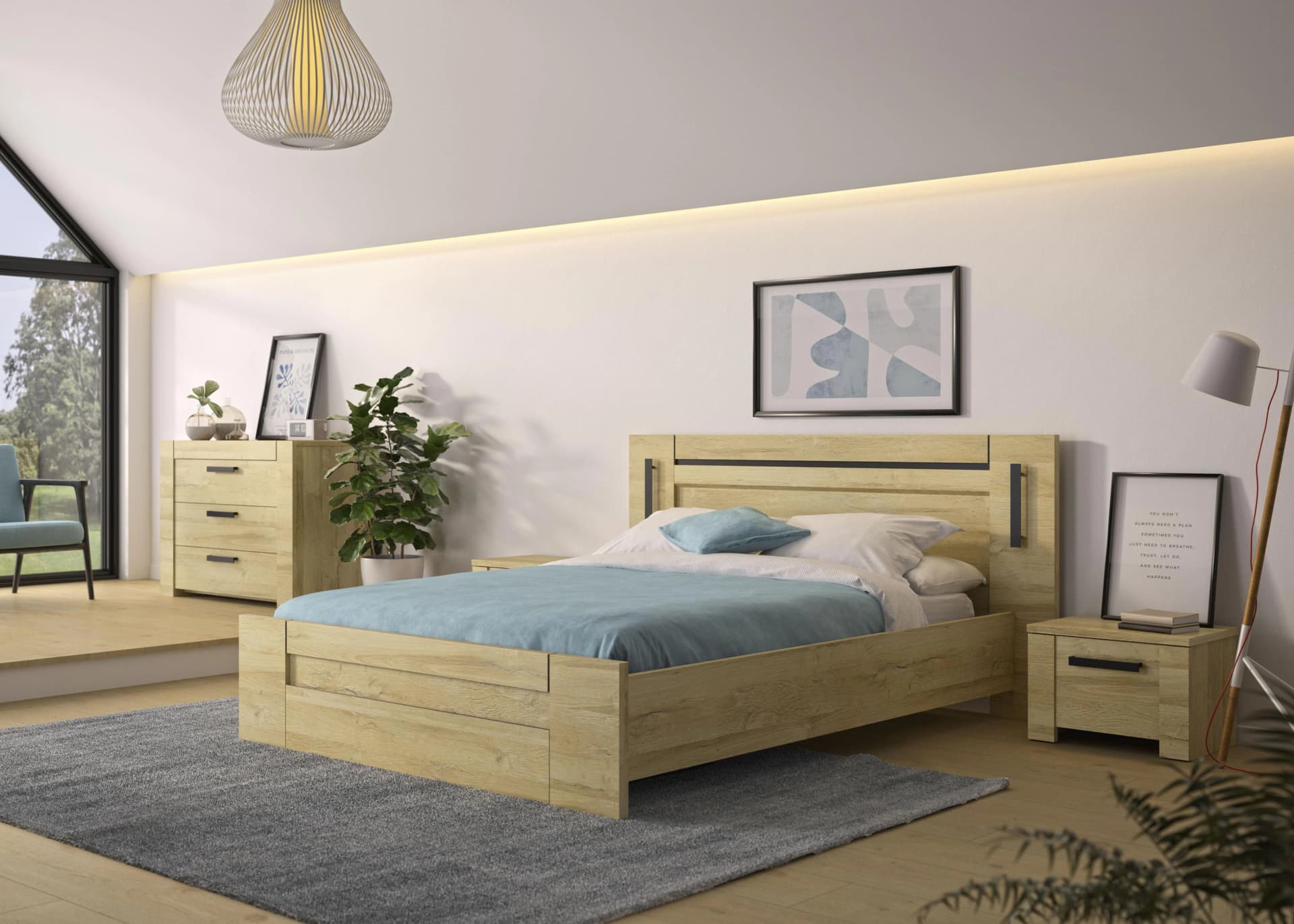 Schlafzimmer-Set GAMI "Sofia" Gold Eiche LED-Beleuchtung